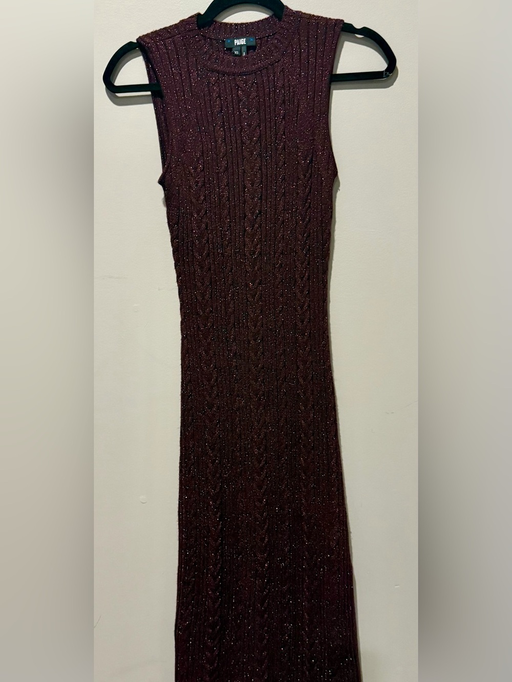 PAIGE Burgundy Sparkle Metallic Ribbed Sweater Dress | XS